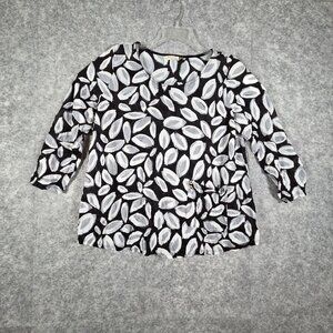 Chalet et Ceci Women's Long Sleeve Blouse Black/White Floral Size M Relaxed Fit